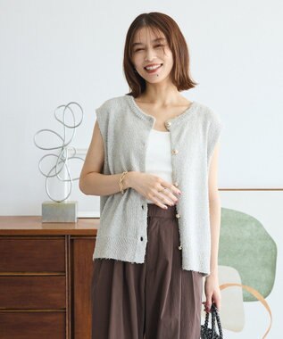 Green Parks ツィード風金釦ニットベスト Gray