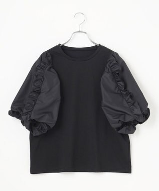 #Newans 【撥水・吸水速乾】コンビネーションフリルスリーブカットソー ブラック系