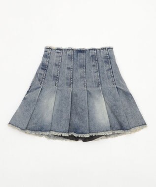 WEGO ヴィンテージウォッシュデニムプリーツスカパン デニム淡加工色