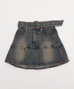 WEGO ベルト付デニムプリーツスカパン デニム濃加工色