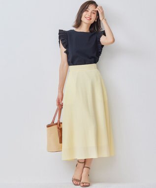 組曲 ステッチストライプドビー フレアスカート シェルイエロー系