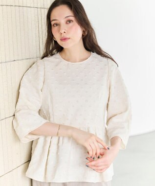 #Newans 【洗濯機可】ジャガ―ドドットペプラムブラウス オフ