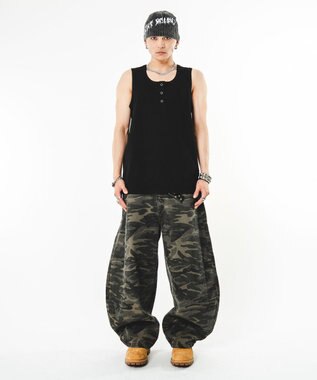WEGO 【ユニセックス着用ITEM】ハトメバッククロスモチーフパンツ 柄1