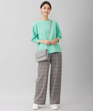 自由区 【洗える】ウィンドウペーンチェックワイド パンツ グレー系