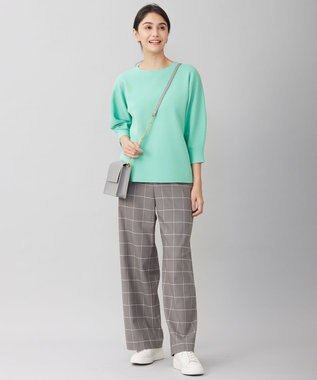 自由区 【洗える】ウィンドウペーンチェックワイド パンツ グレー系