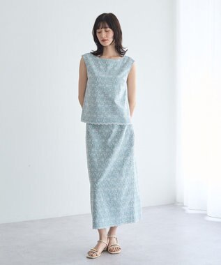 YECCA VECCA フラワーレースロングナロースカート Light Blue