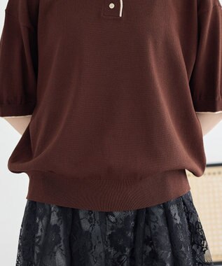 earth music&ecology バイカラーポロニット Brown