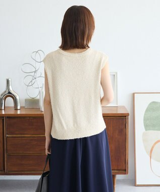 Green Parks ツィード風金釦ニットベスト Ivory