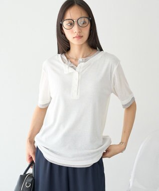 earth music&ecology シアーレイヤード風5分袖プルオーバー