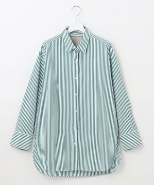 UNFILO 【洗える】イージーケア オーバーシャツ グリーン×ホワイト