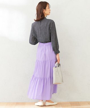 ANY 【ウエストゴム】シャンブレーライクティアード スカート ライラック系