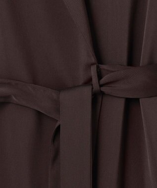 ICB L 【洗える】ストレッチダブルサテン テーラーカラー ラップワンピース ダークブラウン系