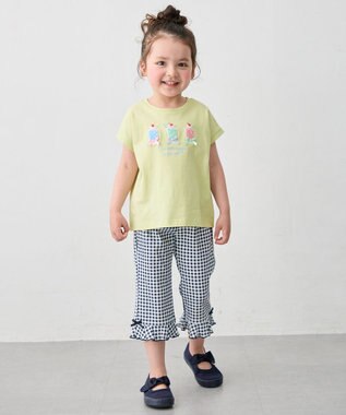 ANY KIDS 【綿100%】ひんやり フレンチスリーブ サガラ刺繡Tシャツ ライム×ジュース