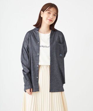 SHARE PARK LADIES 【UVカット・撥水・ストレッチ】イージーデニムノーカラーシャツ ネイビー系