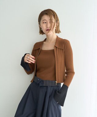 YECCA VECCA 【2点SET】キャミセット襟付きZIPカーディガン Camel