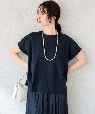 組曲 S GIZAコットンドルマンスリーブ Tシャツ ネイビー系