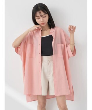 earth music&ecology 配色ステッチＢＩＧシャツ Pink