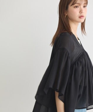 earth music&ecology Ｖネックギャザーブラウス Black