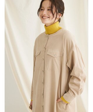 CRAFT STANDARD BOUTIQUE コーデュロイパールドット釦ワンピース Beige