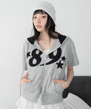 WEGO グラフィック半袖ZIPパーカー 杢グレー