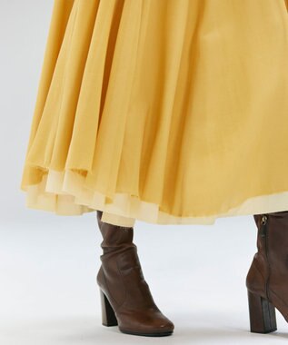 BEIGE， PINE / ウールレイヤードフレアスカート Mustard