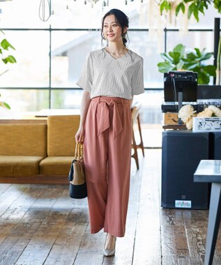 Tiaclasse L 【洗える】ゆったりシルエットの幅広カフスブラウス オフストライプ