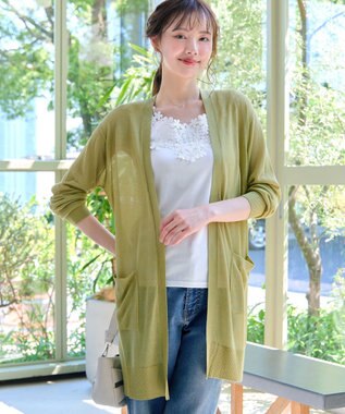 Tiaclasse 【接触冷感】着流しロングニットカーディガン グリーン