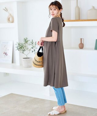 Tiaclasse 【洗える】サイド切替ワンピース モカ