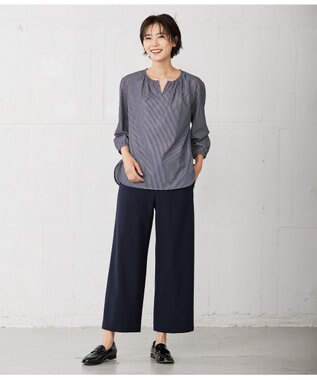 J.PRESS LADIES S 【WEB限定カラーあり・洗える・イージーケア】 アーネストストライプ スリットネック カットソー ネイビー系2