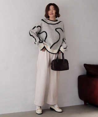 WEGO 【25年秋冬新作】ニュアンスライン配色プルオーバー オフホワイト