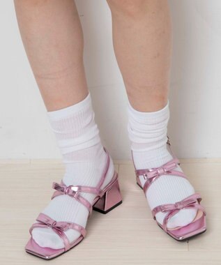 WEGO リボンヒールサンダル ライトピンク