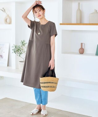 Tiaclasse 【洗える】サイド切替ワンピース モカ