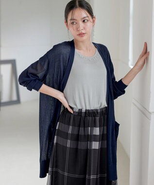 Tiaclasse 【接触冷感】着流しロングニットカーディガン ネイビー