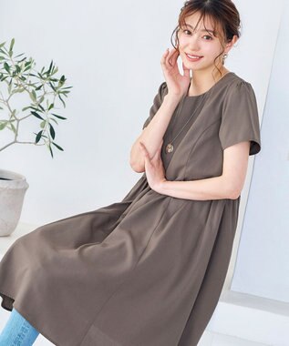 Tiaclasse 【洗える】サイド切替ワンピース モカ