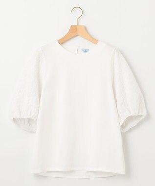 組曲 【洗える】レリーフスリーブジャージー カットソー アイボリー系