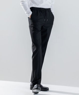 JOSEPH HOMME 新素材【ストレッチ/ウエストゴム仕様】ウール混キャリーマンストレッチ ドロスト付ストレートパンツ / HOVE ブラック系