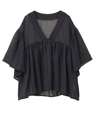 earth music&ecology Ｖネックギャザーブラウス Black