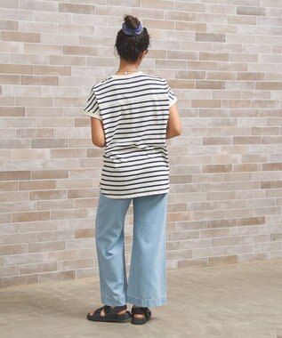J.PRESS YORK STREET 【WOMEN】ボーダーキャップスリーブ Tシャツ ネイビー系1