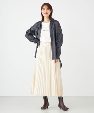 SHARE PARK LADIES 【UVカット・撥水・ストレッチ】イージーデニムノーカラーシャツ ネイビー系