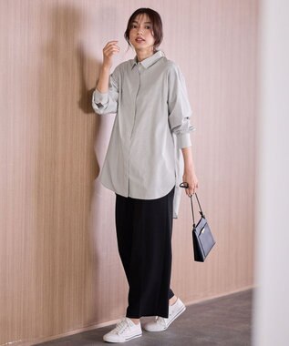 ANY L 【手洗い可能/抗菌防臭/UVカット/速乾】ロングシャツ グレーピンストライプ