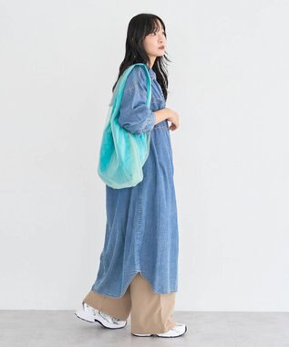 Green Parks チュールレイヤードポケッタブルバッグ Turquoise Blue