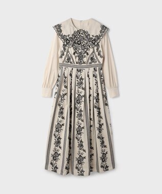 GRACE CONTINENTAL パターン刺繍ワンピース ベージュ