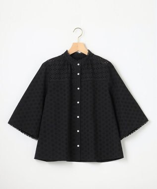 組曲 【WEB限定カラーあり】エンブロイダリーレース フレアスリーブブラウス ブラック系