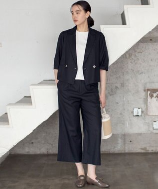 組曲 リネンレーヨンワイド パンツ ネイビー系