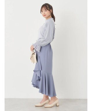 earth music&ecology チュール袖スタンドカラートップス Grayish Blue