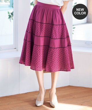  【新色追加・洗える】幅広く活躍が期待できるレース切替スカート