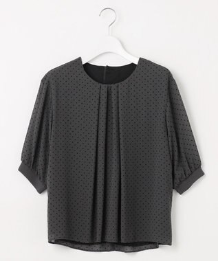 J.PRESS LADIES L 【洗える】ドットフロッキープリント フレア カットソー スレートベース系