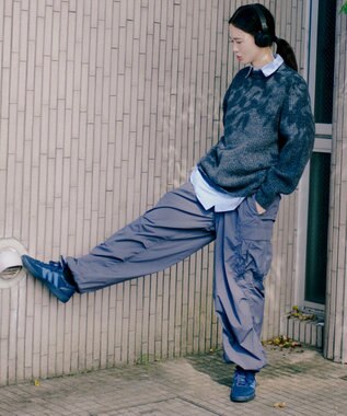 UNFILO MENS ヘアリー クルーネックニット ブルー グリーン