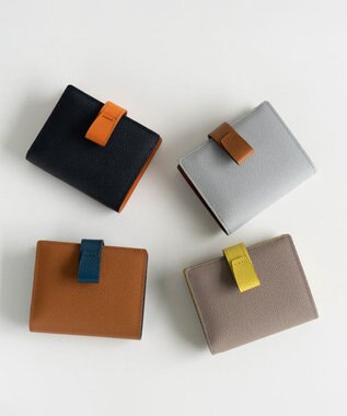 Atelier nuu 日本製 本革 バイカラーnoble 二つ折れウォレット アイスグレー×キャメル