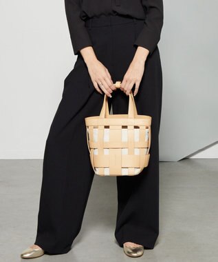 Y'SACCS 【リサイクルレザー】メッシュかごバッグ　small ナチュラル×オフホワイト